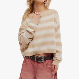 We the Free Free People Into the Blue Sweater Ivory Beige Stripes Large